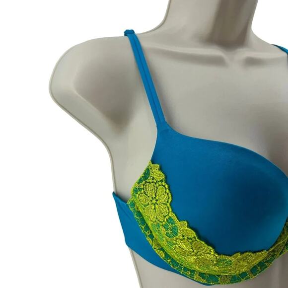 Victoria's Secret Very Sexy Push Up Bra Teal Lime Lace 34C - Picture 3 of 7